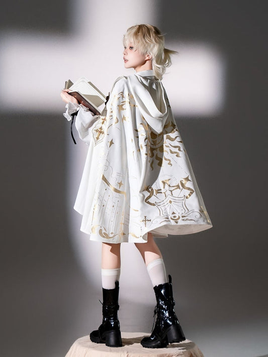Cape Golden White Print Hooded