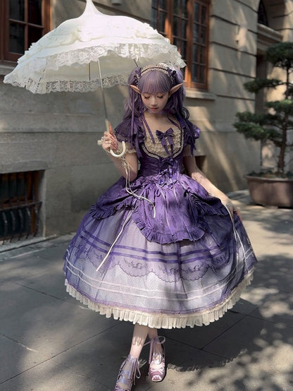 パープルのボーン入りバスクウエスト、エレガントなアンダーバスト、クラシックなロリータジャンパースカート