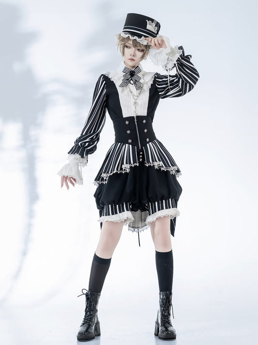 Corset Belt High Waist Black and White Ouji Lolita Striped Shorts Circus Vibes