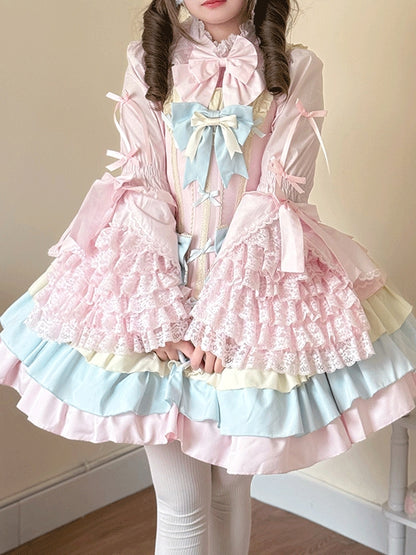 Bell Plus Blue Pink Size Blouse / White Lolita Apricot Black Sleeves