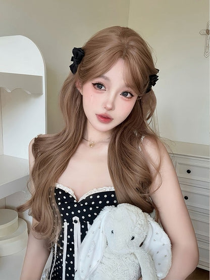 Bangs Wavy Length Wig 70CM Curtain Brown With Light