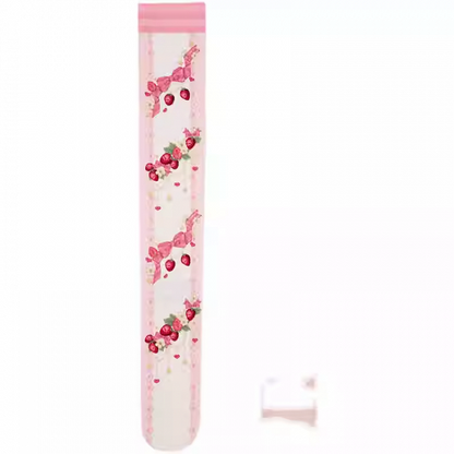 Bas Lolita roses à imprimé fraises et nœuds