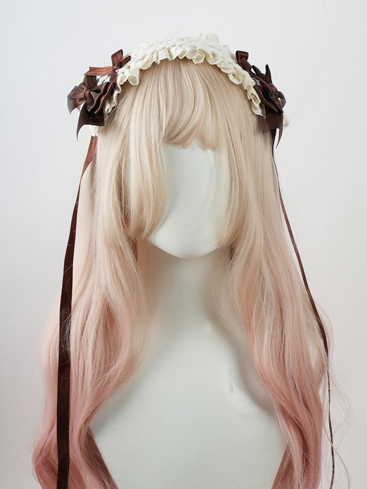 Serre-tête à volants en dentelle avec nœuds café Sweet Lolita