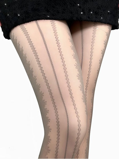 Tights White/Black/Brown/Gray Pattern Striped