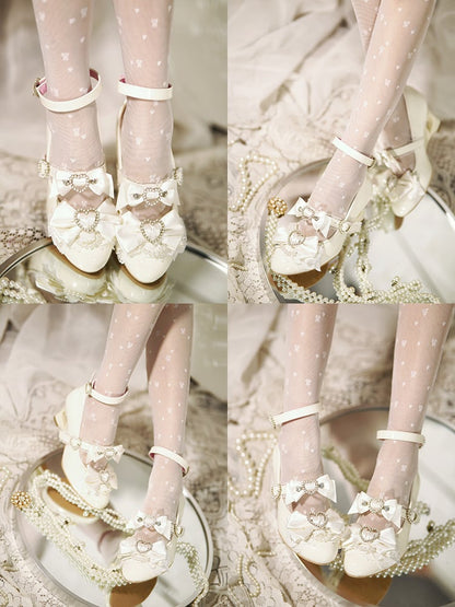 White Gyaru Janes Wedge Jirai Mary Shoes Heart Kei Fashion Cut-out Heels