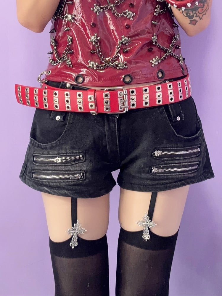 PU Belt Black/Red/White Punk Waist Rock