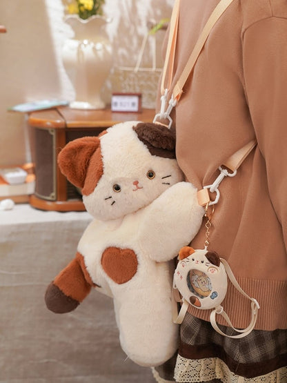 Small/Middle/Large Backpack/Crossbody Options Bag Cute 3 Keychian Heart Size White Kitty + Plush