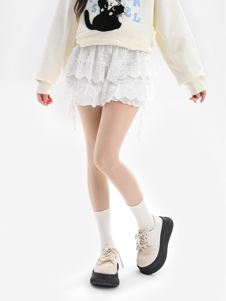 White Lace Tiered Mini Skirt
