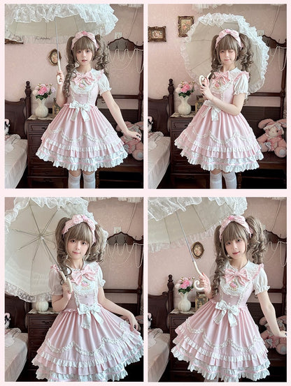 Scalloped Edge Trim Strawberry Embroidery Sweet Lolita Dress Light JSK Pink