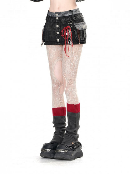 Black Denim Pockets Silver-tone Buttons Glamorous Slim-fitting Mini Skirt