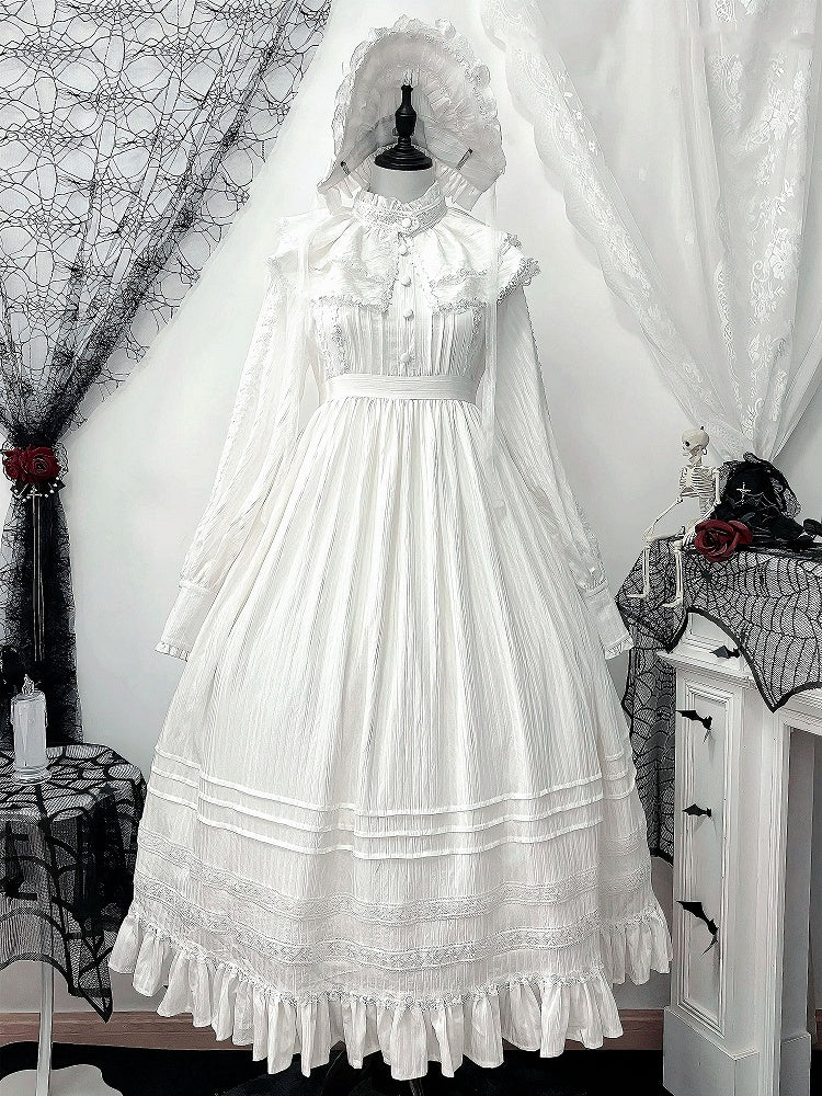 + High Long Dress Gothic Shiro Waist Lolita Collar Sleeves White