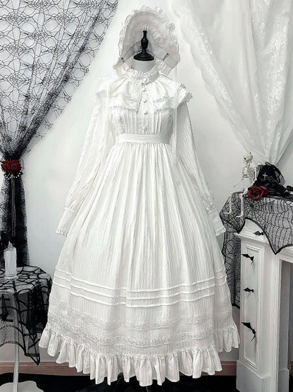 + High Long Dress Gothic Shiro Waist Lolita Collar Sleeves White