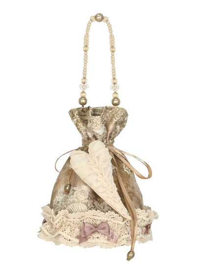 Bag Pin and Top Lace Hand Bow Drawstring with Vintage Accents Heart