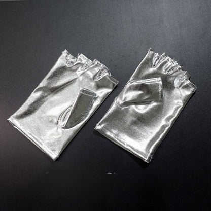 Gants sans doigts Cyberpunk gothiques noirs/argentés