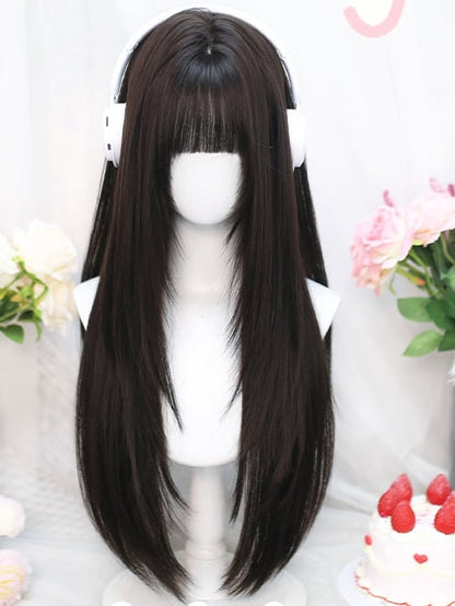 With Black 70-75CM Bangs Wig Length Tea Straight Air