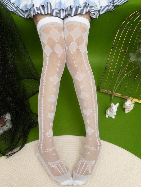 White Alice in Wonderland Vibes Sweet Lolita Under Knee Stockings