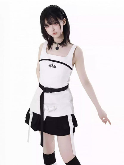 Snap Details Techwear Skirt Black Wasteland Punk