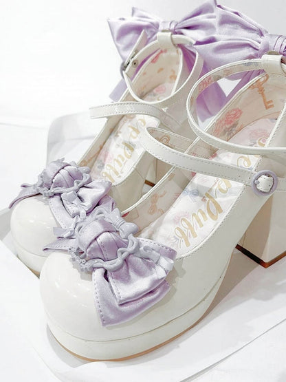 Block Polished Top Platform Heels at WhitePurple High Bow