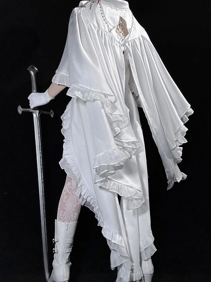 Foldover Collar Cape Lolita Gothic Design Cascading Ouji Shirt Pointed White Ruffle