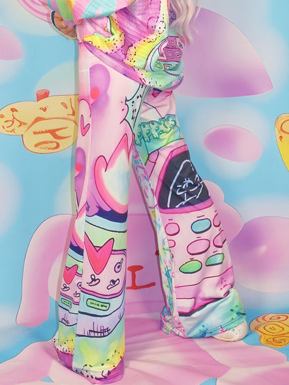 Cartoon Silhouette Pants Flare Print Y2K Colorful