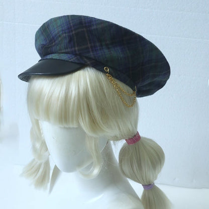 Dark Blue /  Red / Green Plaid Pattern Beret