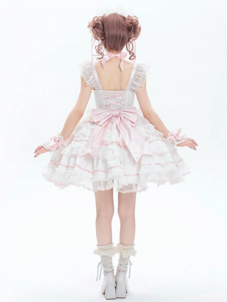 Akzente rosa Pullover Lolita Rock und Prinzessin süße weiße Schleife