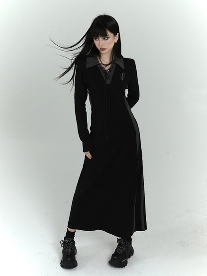 Robe noire gothique avec détails à lacets sur le devant