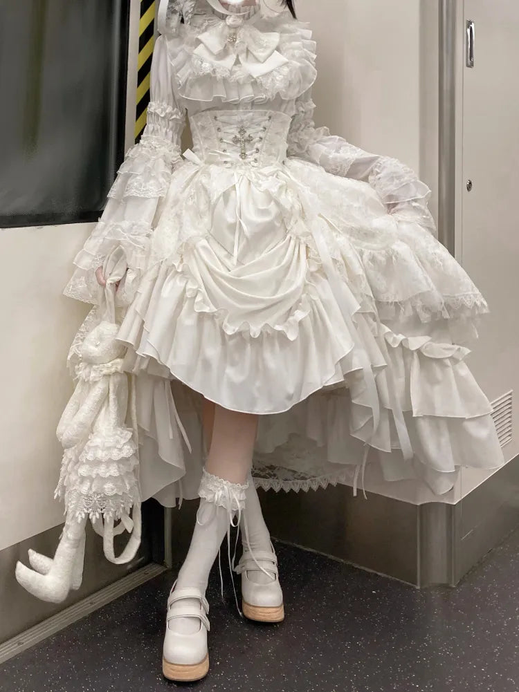 Unterstäbchen Korsett Gothic Lolita Weißer Rock Kordelzug / Taille