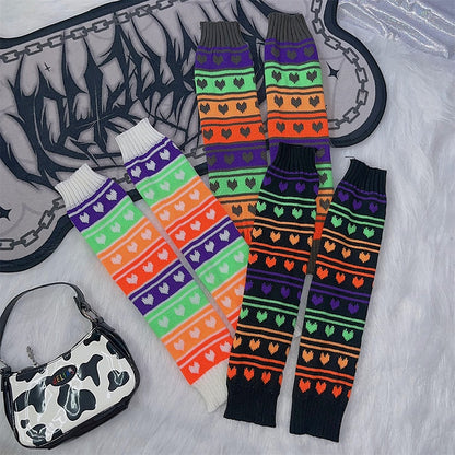 Stripe Pattern Knitted Leg Warmers