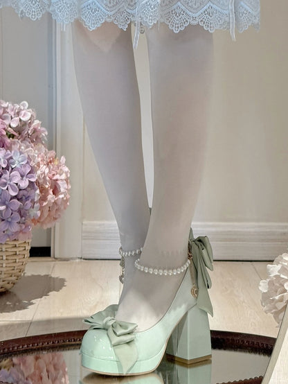 Grüne Lolita-Plateauschuhe mit Schleife und runder Mary-Schuh-Details