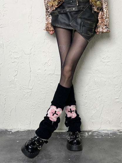 Y2K Black Bowknot Rhinestone Embellished Tights