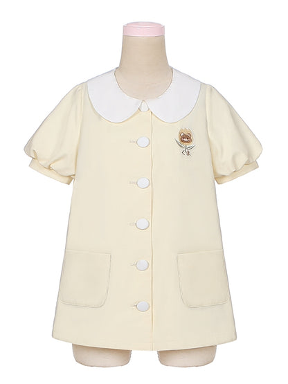 Light Yellow Teddy Peter Pan Collar Puff Sleeves Top