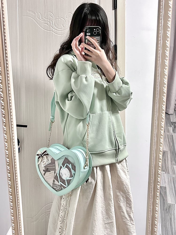 PU with Heart-shaped Bowknot Ita Bag Green
