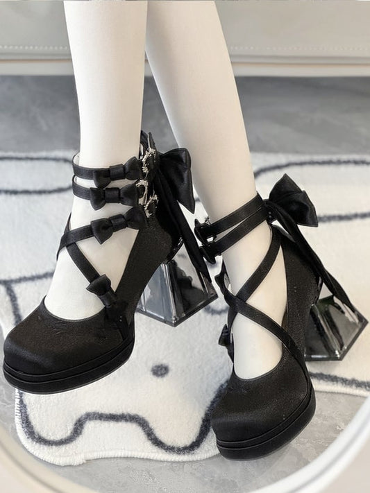Heels Heel Camellia Black High Block Platform Flower Elegant