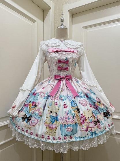Ice Cream Print White Skirt and Teddy Sweet Lolita Jumper