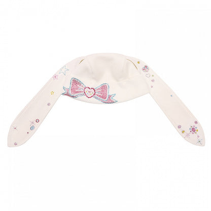 Y2K White Hat Design Rhinestone Bow Bunny Ear