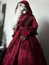 Red Gothic Lolita Ruffle Trim Hooded Top main image 0