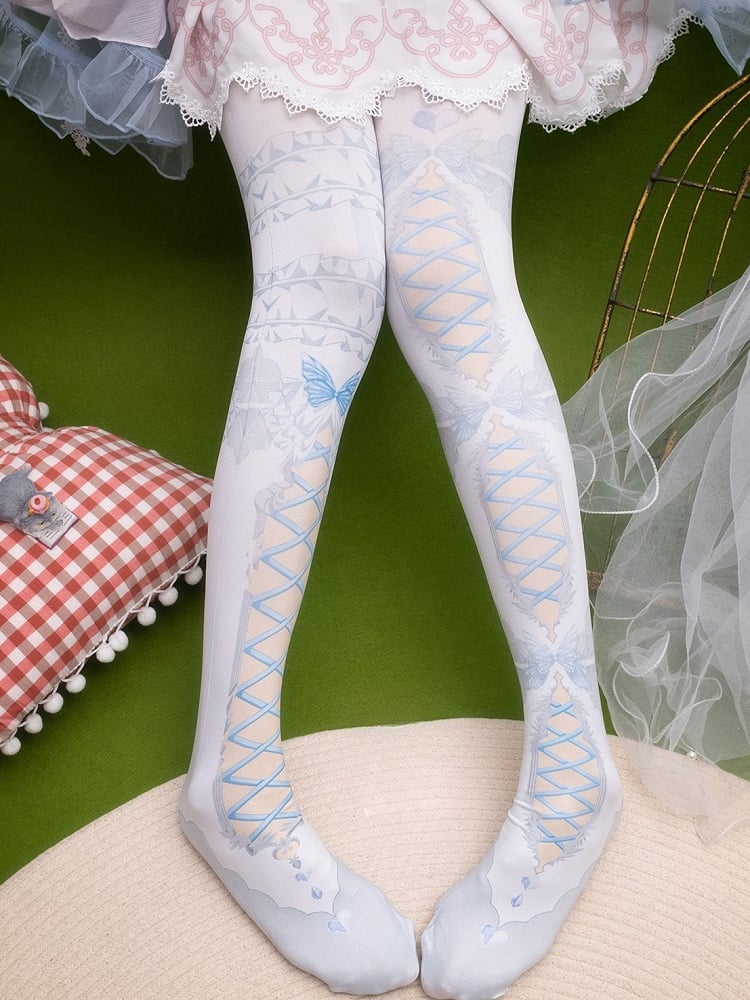 Butterfly Print Crisscorss Banded Tights And Asymmetrical Pink/Blue/Black/Yellow/Red
