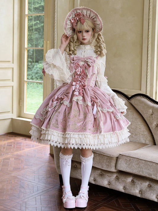 Bows / Dress Lolita Candle Decoration Pink Velvet JSK Embroidery