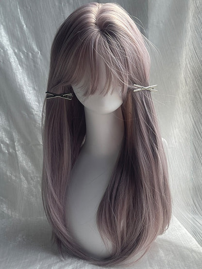 Dusty Purple Under Bust Length Straight Synthetic Wig With Bangs