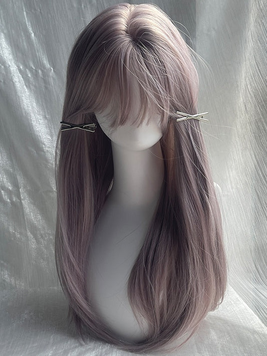 Dusty Purple Under Bust Length Straight Synthetic Wig With Bangs