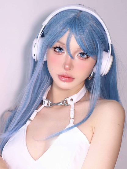 Bangs Straight Wig Length With 60CM Blue Air