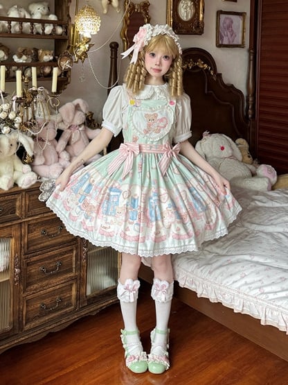 Dress Green Teddy Toy Overall Sweet and Plush Print Lolita Bunny