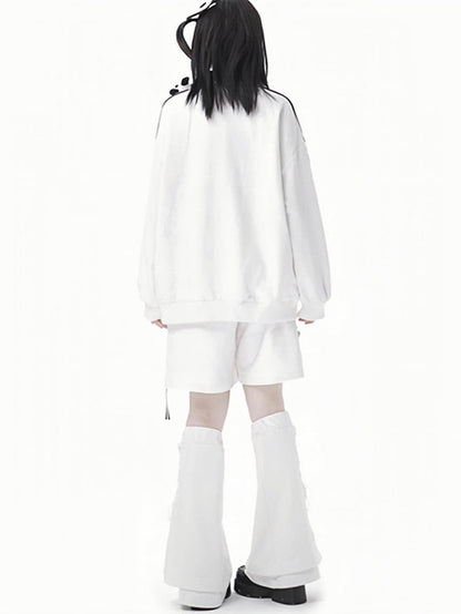 White Elastic Waist Drawstring Shorts