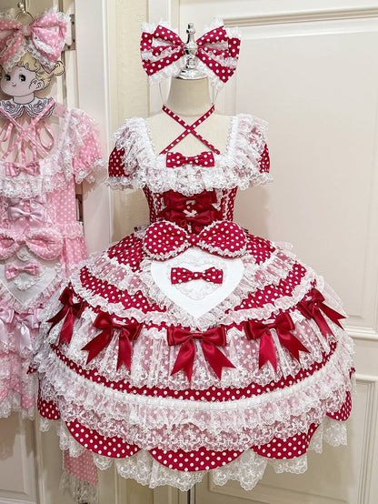Sleeves School Dots Dress Pattern Red Lolita Old Bow Polka Short Accents
