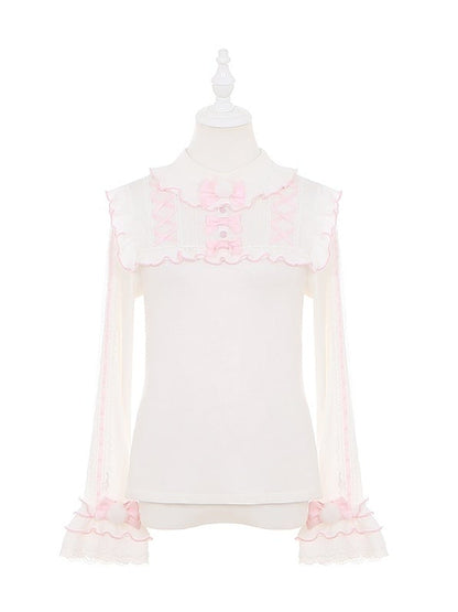 White and Pink Lettuce Hem Sweet Lolita Top