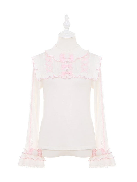 White and Pink Lettuce Hem Sweet Lolita Top