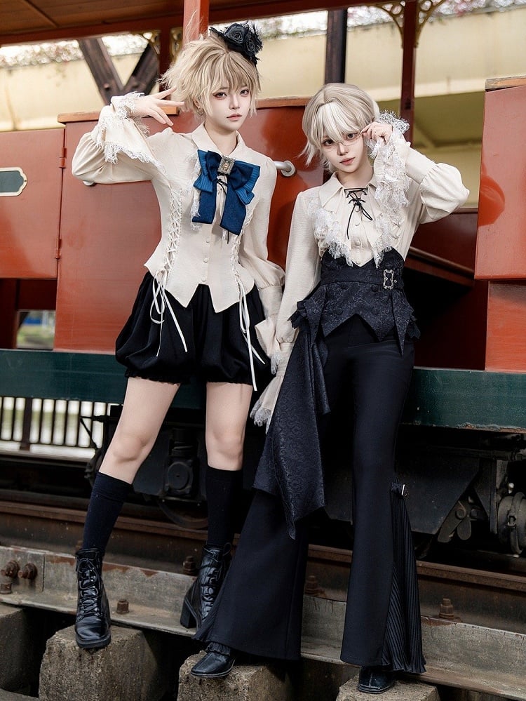 Flared Black Buckle Pants Cuffs and Pleated