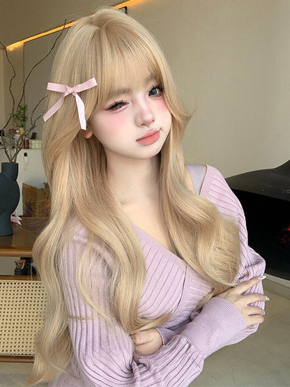 Wig Bangs Length Blonde Air With 60CM Wavy