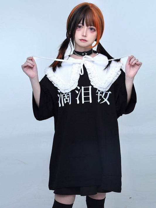 Übergroßes T-Shirt Jirai Black Kei Graphic